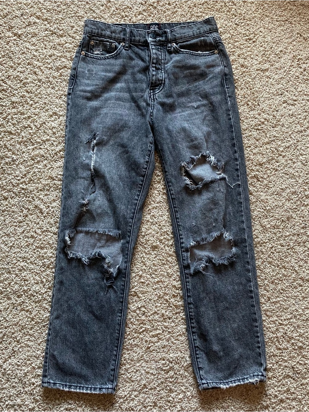BDG Urban Outfitters UO Slim Straight High waisted Rippedccc Black Denim Jeans